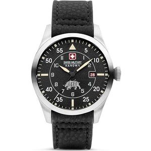 Swiss Military Hanowa SMWGN0001201 Herenhorloge, analoog, kwarts, met leren armband, zwart, riem, zwart., Riem