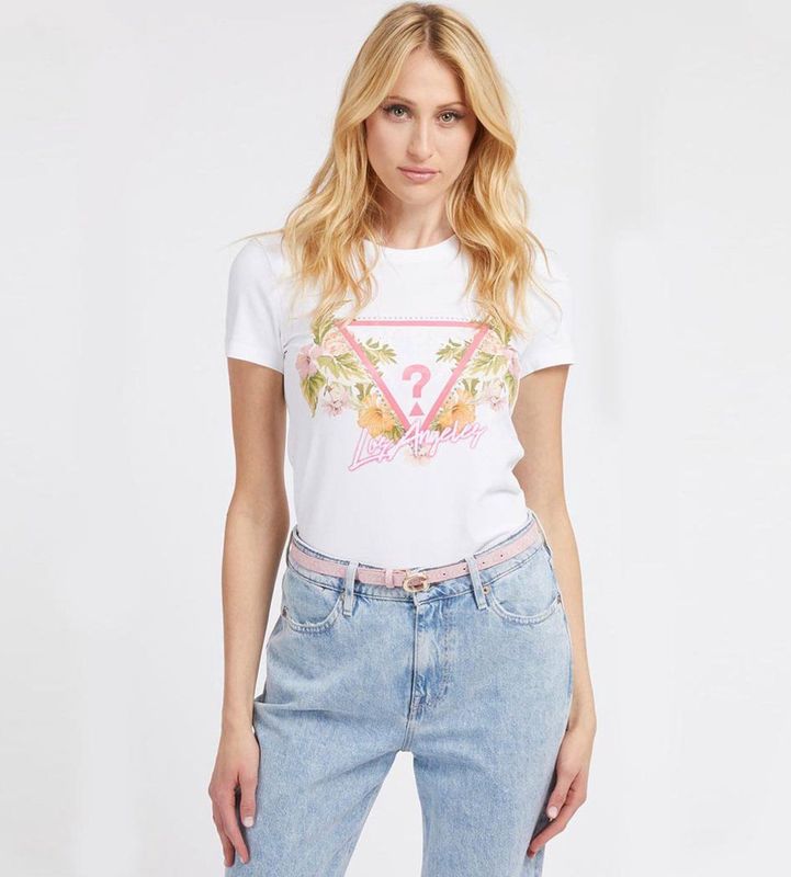 Guess  SS CN TRIANGLE FLOWERS TEE  Shirts  dames Wit