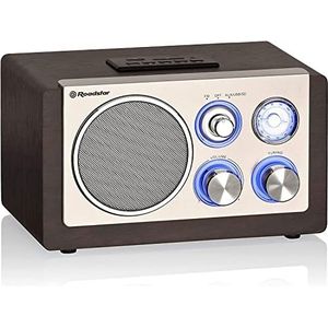 Roadstar HRA-1345NUSWD Vintage radio, draagbaar, analoog, FM, USB-poort - MP3, SD-kaartlezer, 16 W luidspreker, compacte retro radio voor huis en keuken, ledverlichting, hout