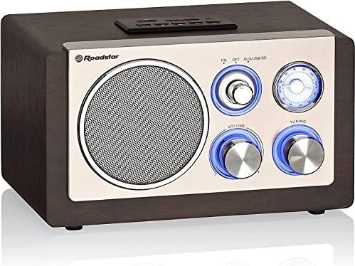 Roadstar HRA-1345NUSWD Radio - Draagbaar - Analoog - FM - USB-poort - Retro Ontwerp