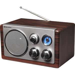 Roadstar HRA-1245 retro radio met FM en MW tuner (telescopische antenne, batterijwerking mogelijk), bruin/zilver