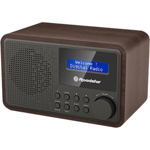 Roadstar HRA-700D+/WD draagbare radio vintage digitale dab/dab+ / FM werkt verbonden met netwerk of batterij, hoofdtelefoonaansluiting, retro radio voor thuis en keuken, wekker met dubbele