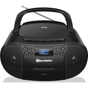 Roadstar RCR-779D+/BK draagbare radio DAB/DAB/FM, boomboxen, CD-MP3-speler, koffer, USB, afstandsbediening, AUX-IN, hoofdtelefoonuitgang, zwart