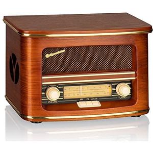 Roadstar HRA-1500UEMP Draagbare CD-radio, vintage, FM/MW, CD-MP3-speler, USB-opnamefunctie, stereo, afstandsbediening, hoofdtelefoonaansluiting, hout