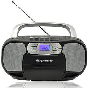 Roadstar RCR-4635UMP/BK draagbare cd-radio, cassette, digitale radio PLL FM, boombox, CD-MP3-speler, USB, AUX-IN, hoofdtelefoonuitgang, zwart
