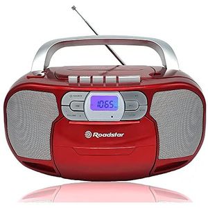 Roadstar RCR-4635UMP/RD draagbare CD-radio, cassette, digitale PLL-FM-radio, CD-MP3-speler, USB, AUX-IN, hoofdtelefoonuitgang, rood