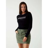 Rhinestone Detail Long Sleeve Knitwear with Round Neck Wo - Black