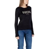 Rhinestone Detail Long Sleeve Knitwear with Round Neck Wo - Black