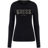 Rhinestone Detail Long Sleeve Knitwear with Round Neck Wo - Black