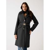 Guess - Zwarte Wollen Blend V-Hals Jas - Dames