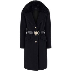 Guess - Zwarte Wollen Blend V-Hals Jas - Dames