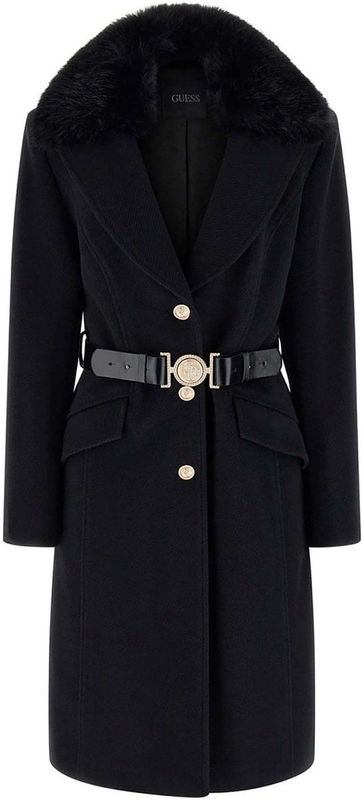 Guess - Zwarte Wollen Blend V-Hals Jas - Dames