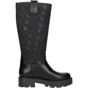 Guess - Monogram Hoge Schacht Dameslaarzen - Zwart - Polyester
