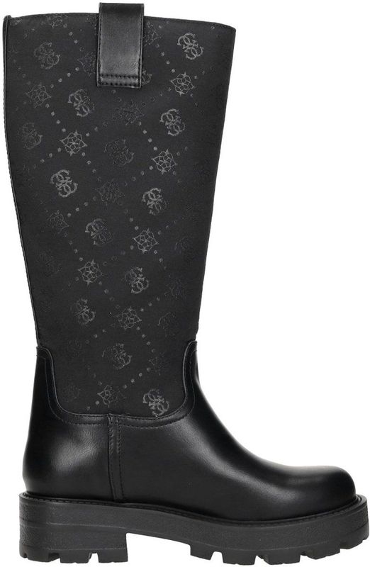Guess - Monogram Hoge Schacht Dameslaarzen - Zwart - Polyester