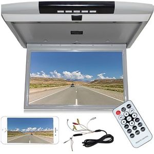 1080P Autovideospeler, 17,3-Inch HD Auto-Overheaddisplay, Mp5 Flip Auto-Tv, Ondersteunt FM/IR/USB/SD/HDMI-Ingang, Met LED-Licht / 90 ° Flip, Mobiele Telefoonverbinding,Beige