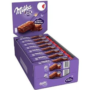 MILKA - Choco Brownie - Zachte cake met melkchocolade Milka en chocoladestukjes - Set individuele taarten - Praktisch familieformaat voor de snack van kinderen - Display met 24 zakjes van 50 g