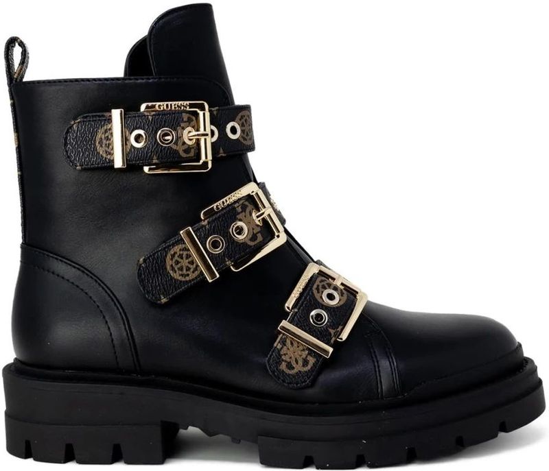 Guess - Enkellaarsjes - Zwart - Nepleer - Plateauzool - Gesp Sluiting