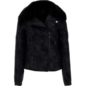 Imitatieleren Jas - Zwart - Imitatieleer - Gewatteerde Details