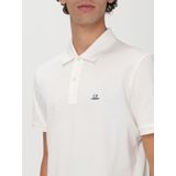 C.p. Company - Polo Shirt - Wit - Piqué Katoen Stretch - Geribbelde Kraag