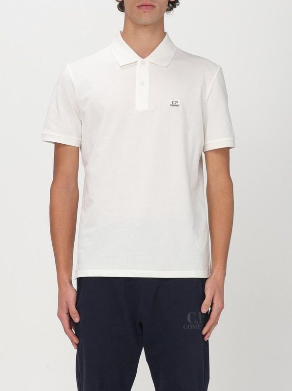 C.p. Company - Polo Shirt - Wit - Piqué Katoen Stretch - Geribbelde Kraag