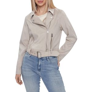 Leren Jas - Beige - Kunstsuède - Slim Fit - Bikerstijl met Ceintuur