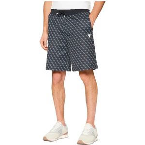Guess - Korte Broeken - Zwart - Klassieke Jogging Shorts met All-over Print