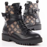 Guess - Enkellaarzen - Zwart - Leer - Veganistische uitvoering met Pioenprint