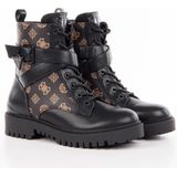 Guess - Enkellaarzen - Zwart - Leer - Veganistische uitvoering met Pioenprint