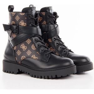 Guess - Enkellaarzen - Zwart - Leer - Veganistische uitvoering met Pioenprint