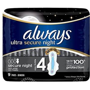 Always Ultra Secure Night (Maat 4) Sanitary Handdoeken Wings 9 Pads