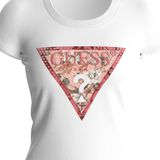Guess SS RN Satin Triangle Tee Dames T-Shirt - Wit