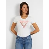 Guess SS RN Satin Triangle Tee Dames T-Shirt - Wit