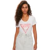 Guess SS RN Satin Triangle Tee Dames T-Shirt - Wit