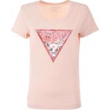 Guess SS RN Satin Triangle Tee Dames T-Shirt - Wanna Be Pink