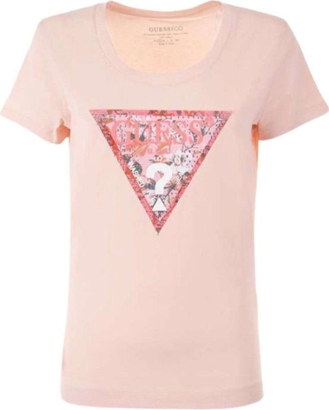 Guess SS RN Satin Triangle Tee Dames T-Shirt - Wanna Be Pink