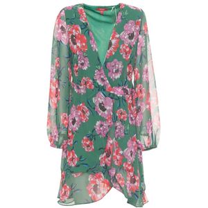 Guess - Jurk - Groen - Multicolor - V-hals - Lange Mouwen - Normale Pasvorm