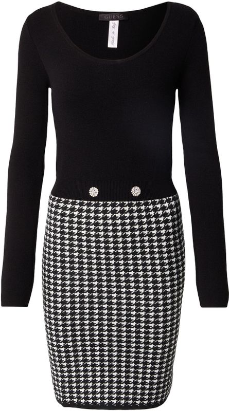 Pied De Poule - Bodycon Jurk - Wit Multi - Viscosemix