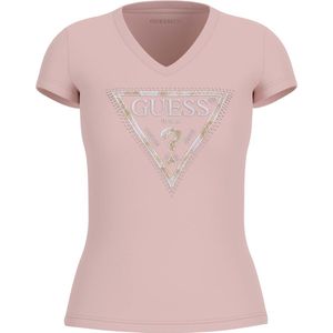 Guess - V-hals T-shirt - Roze - Katoen/Lycra