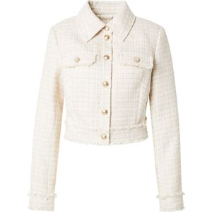 Cropped Tweedjack - Crème Lichtblauw Poederroze - Metaalvezels - Klassieke Kraag