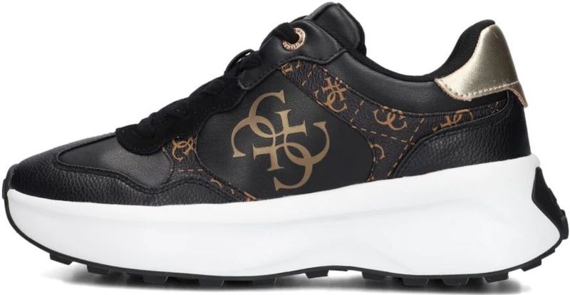 Guess - Luckei - Sneakers - Zwart - Leatherlook - Leer - Goudkleurige Hielcap