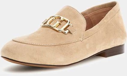 Guess - Elegant Leather Slip On Shoes - Beige - Leer