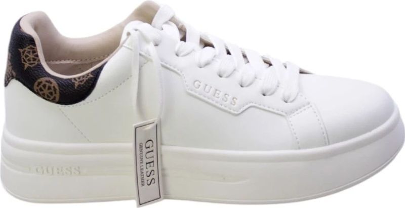 Guess - Sneakers - Wit - Leer - Witte Sneakers met Bruine Pioenprint