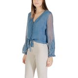Guess - Blouse - Lichtblauw - V-Hals - Lange Mouwen - Knopen
