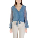 Guess - Blouse - Lichtblauw - V-Hals - Lange Mouwen - Knopen