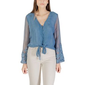 Guess - Blouse - Lichtblauw - V-Hals - Lange Mouwen - Knopen