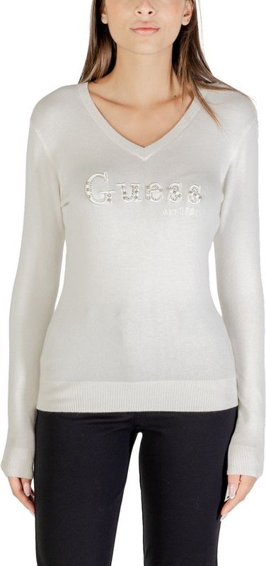 Guess - Long Sleeve V-Neck Knitwear - Wit - 82% Viscose 16% Polyamide 2% Elastaan
