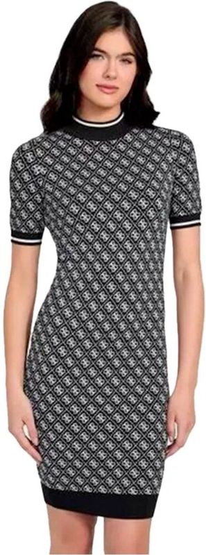 GUESS - LISE - Gebreide Jurk - Camel/Wit - Korte Lengte - Slanke Pasvorm