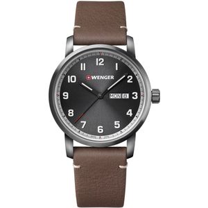 Wenger Attitude Herrenuhr mit Armband aus Leder grau/Leder braun