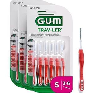 GUM TRAV-LER interdentale borstels| voor grondige reiniging tussen de tand | buigbare handgreep | tanden ragers en tandplak verwijderen | 0.8mm, ISO 1 | maat S | 3x6 bundel
