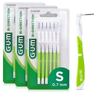 GUM BI-DIRECTION interdentale borstels met twee standen | 90 graden positionering | tanden reinigen en tandplak verwijderen | 0.7mm, ISO 1 | Maat S |​ 3 x 6 bundel